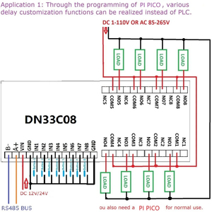 DN33C08 DC 12V 24V 8chRS485 RasPi RPI Pi Pico Python C用のシンプルなPLCIO拡張ボード多機能遅延リレーモジュール - Product Image 6