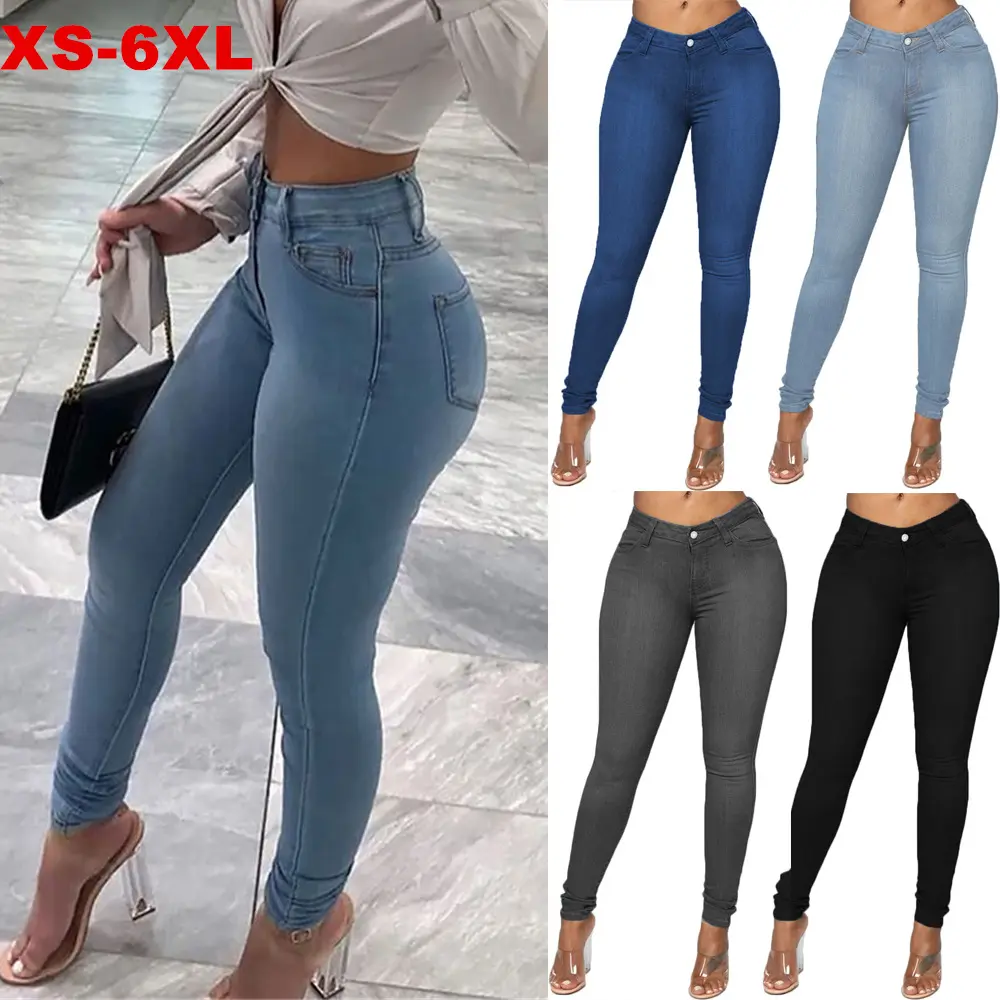 Plus Size de Alta Qualidade Das Senhoras Das Mulheres Denim Jeans Casual Calças Skinny Respirável