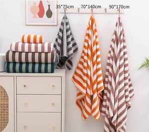 2025 yüksek kaliteli geniş şerit plaj havlusu hızlı kuru büyük Size90 * 170 banyo havlusu ve 35*75cm yüz havlusu üç parçalı Set özelleştirilmiş - Product Image 5