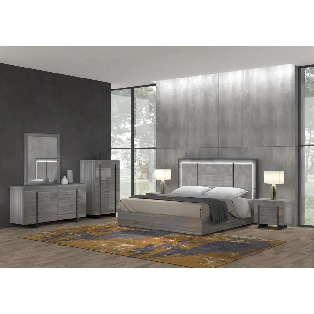 NOVA 2110JAA003-artículos de dormitorio con acabado Gris brillante, diseño moderno industrial, decoración de rayas negras de eucalipto