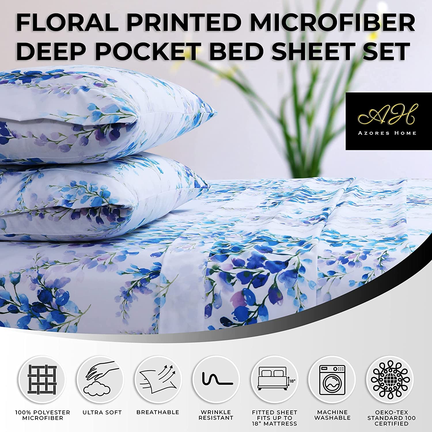 Multicolor Serena Printed Deep Pocket Sheet Set with Oversized