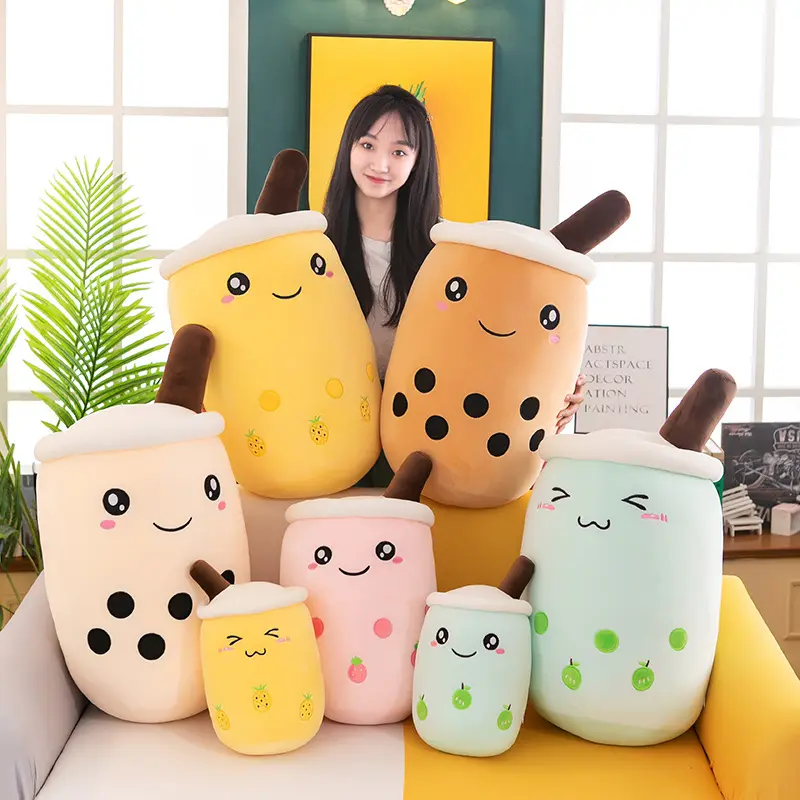 IN STOCK wholesale 24cm 35cm 50cm 70cm peluche kawaii Cute Stuffed Pearl Cup Shape Toy Bubble Cartoon Milk Tea Boba Plush Toy