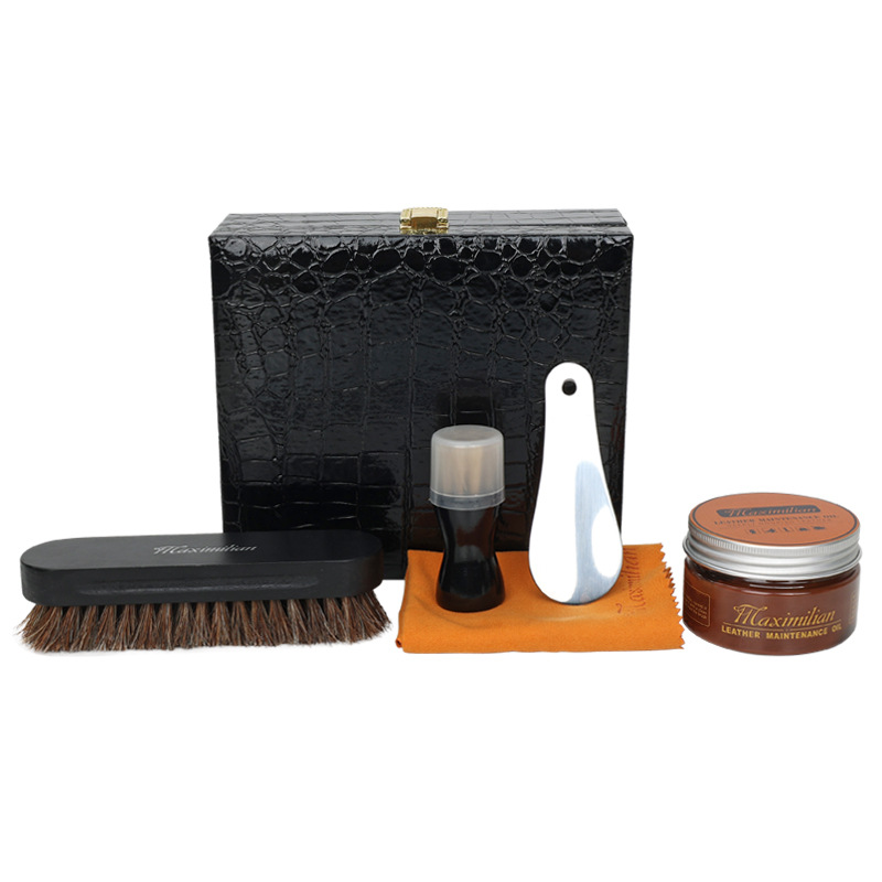 Six-piece brown shoe polish set