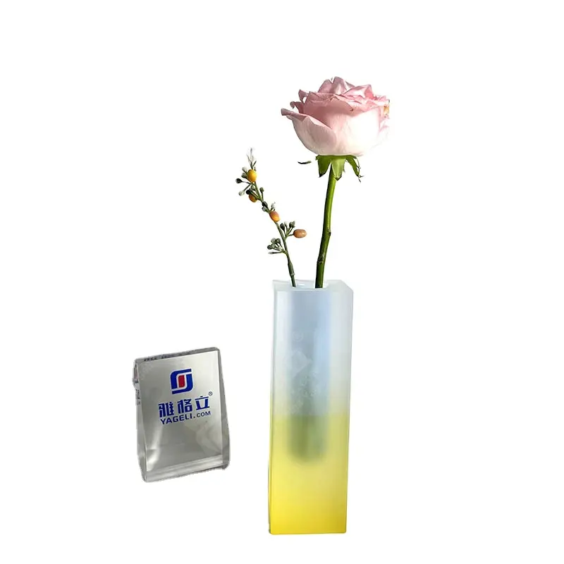 Hohe rechteckige Kristallglas-Blumenvase Frische Rose Tee licht Kerzenhalter für Wohnzimmer