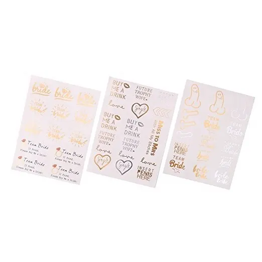 Hen Night Party Team Bride Gold and Silver Temporary Tattoos