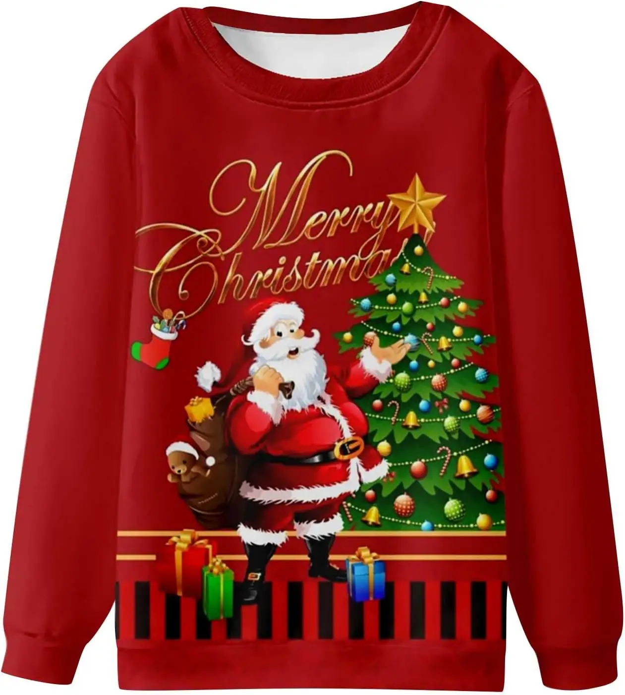 Sudaderas de Navidad divertidas para hombres de manga larga con cuello redondo camisas de vacaciones 3D Navidad Santa muñeco de nieve pulóver suelta Fit Tops