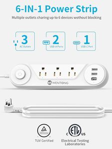 Enchufe de extensión de enchufe múltiple con cable de extensión Usb con interruptor Soporte de PIN de una sola fila CONSIP - Product Image 6