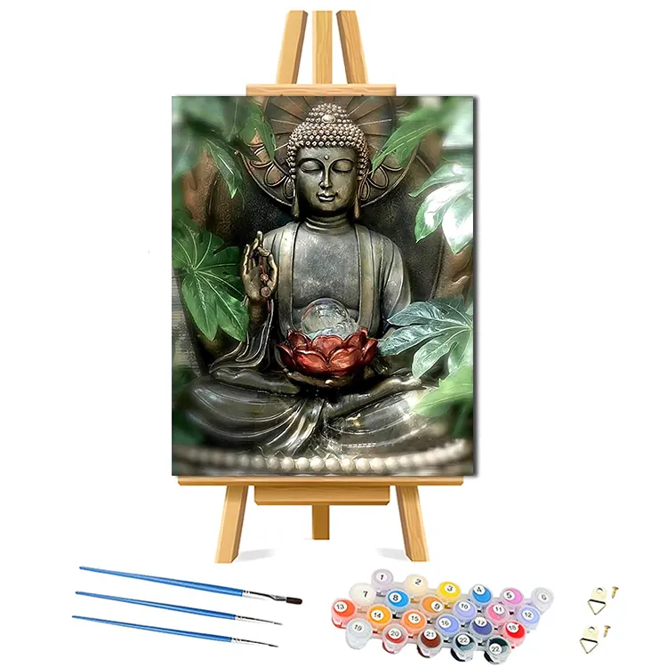 40*50cm Adults Kids Lotus Buddha DIY Handpainted Oil Painting Kit for Beginners Adults buddha diy oil painting by numbers