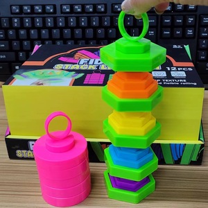 2024 renkli plastik Fidget yığılmış fener Fidget komik oyuncaklar interaktif bulmaca oyunu katlanır kule altıgen çocuk oyuncakları - Product Image 2