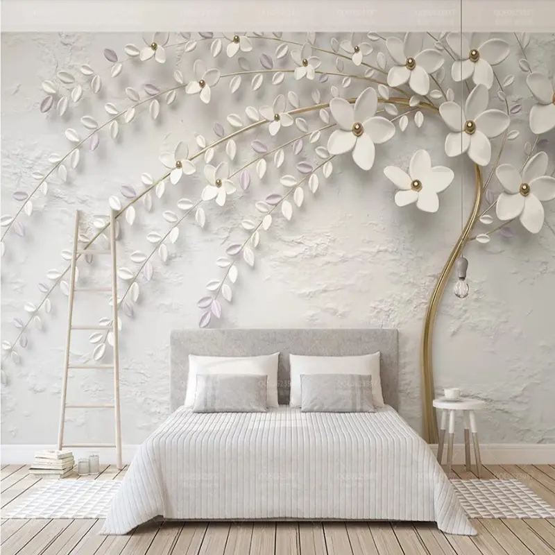 Moderno Simple 3D tridimensional relieve flores azul fresco Tv Fondo pared dormitorio cabecera flor papel tapiz Mural