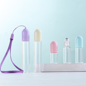 3ml 5ml 10ml Empty Glass Bottle with Stainless Steel Roller Ball Colored Hanging Cap Essential Oil Clear <strong>Perfume</strong> Roll on Bottle - Product Image 3