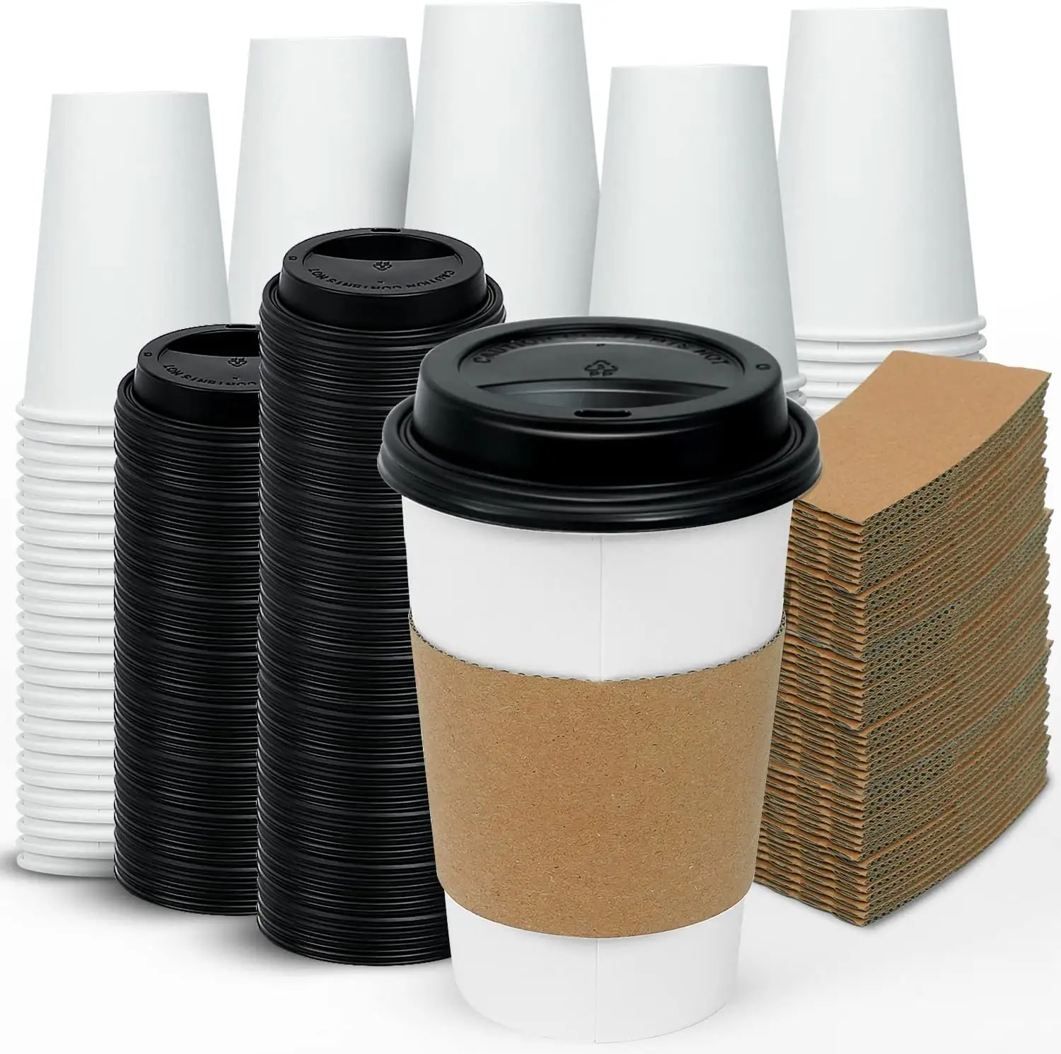 Venta al por mayor impresión personalizada 8oz 12oz 16oz vasos de papel desechables de pared simple taza de papel de café caliente con mangas con tapa