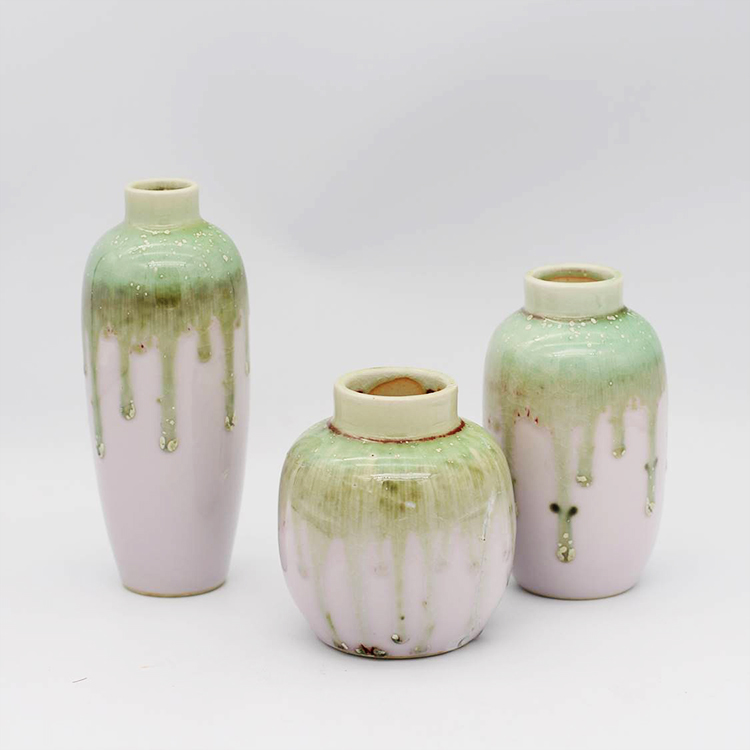 Bixuan Vase Ceramic Glazed Overflow Honey Jar Design Porcelain Vases Ice Cream Color Table Centerpieces Decor Vases, Set of 3