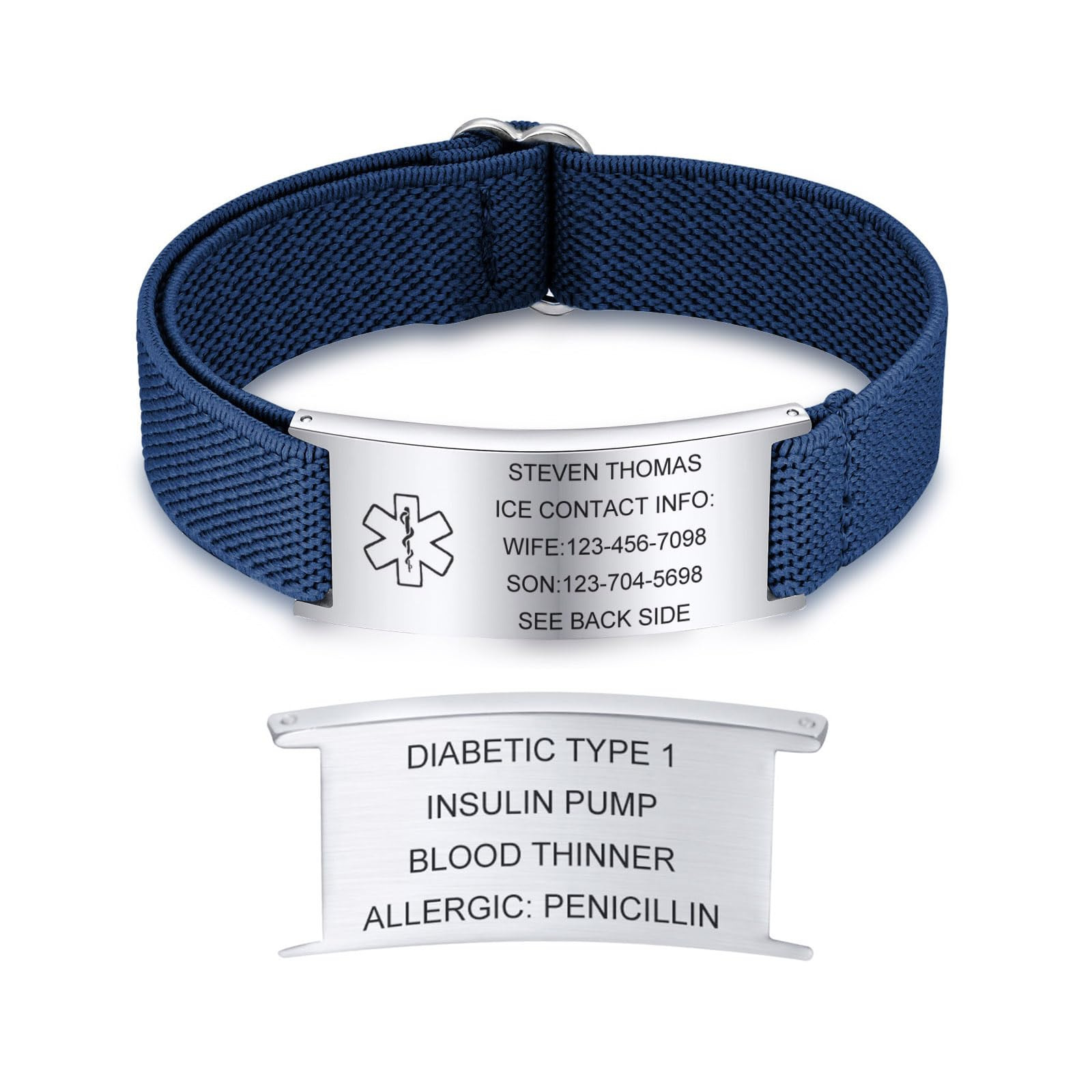 Steel brand blue rope medical alarm bracelet