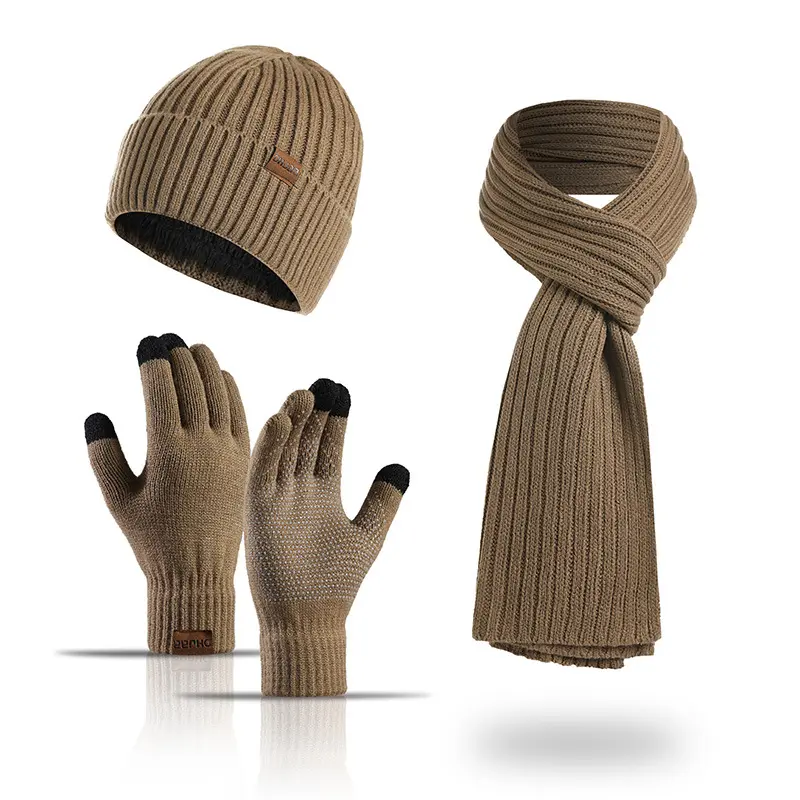 Bonnet en tricot unisexe 3 pièces avec logo personnalisé pour adultes ensembles écharpe, chapeau et gants chaud thermique chapeaux d'hiver pour hommes et femmes