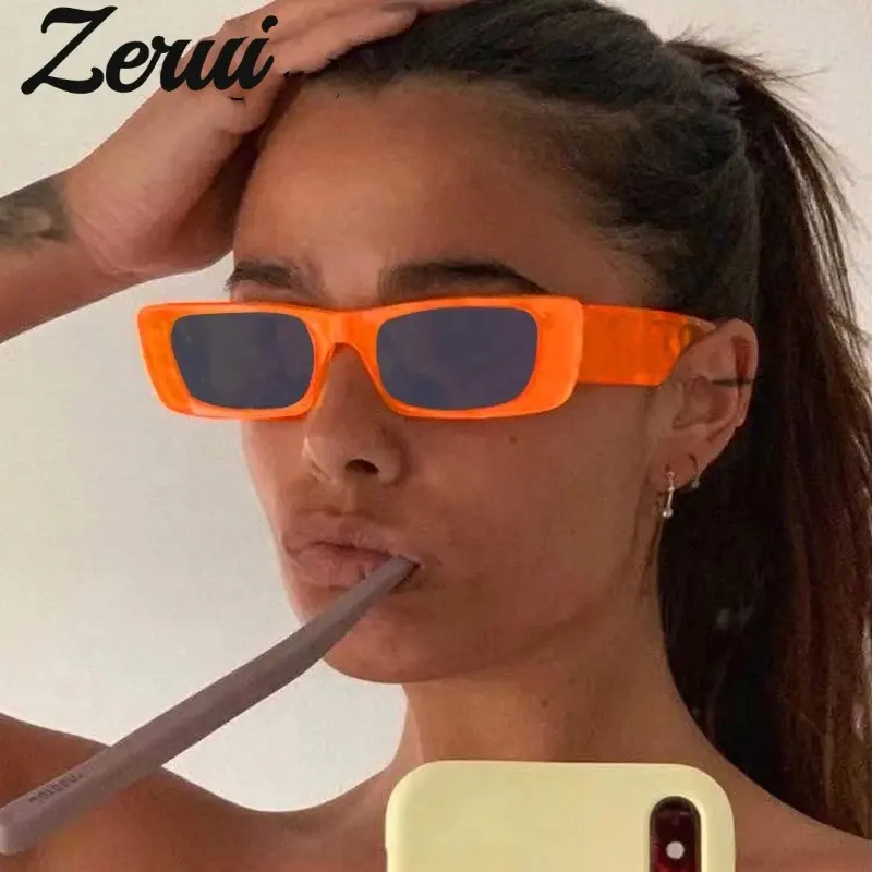 Gafas De sol rectangulares pequeñas para hombre y mujer, anteojos De sol femeninos De estilo Retro, De color naranja, llamativos