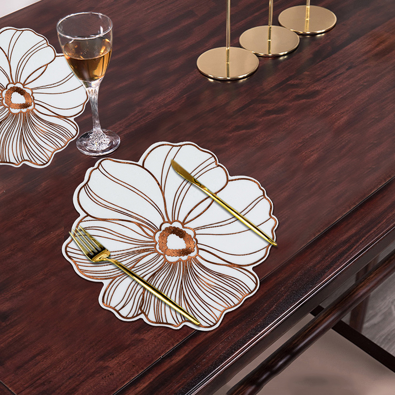 Rose Gold Flower Shape Irregular Eco PVC Placemats For Dinning Table