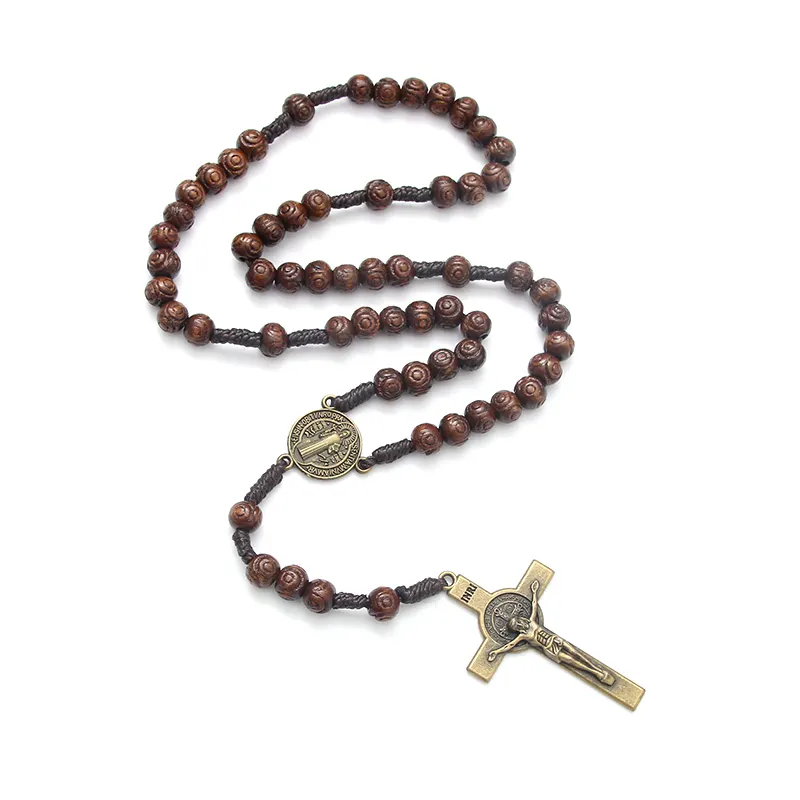 2022 novo religioso jesus contas de madeira, de alta qualidade cruz rosário colar jóias religiosas atacado