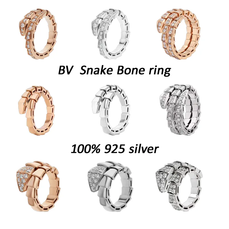 Роскошные брендовые ювелирные изделия 925 стерлингового серебра пара кольцо набор с бриллиантами BV Змея Кость кольцо 1:1