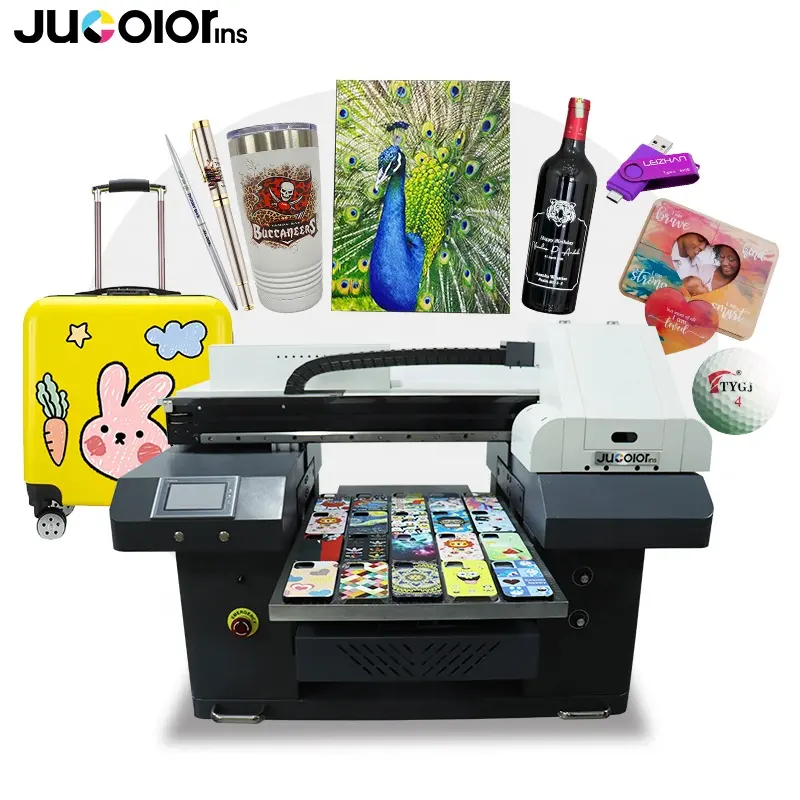 Jucolor-máquina de impresión UV A2 de alta velocidad, máquina de impresión UV de alta velocidad con 3 cabezales para botellas de vidrio, tazas, carcasas de teléfono, impresora UV plana