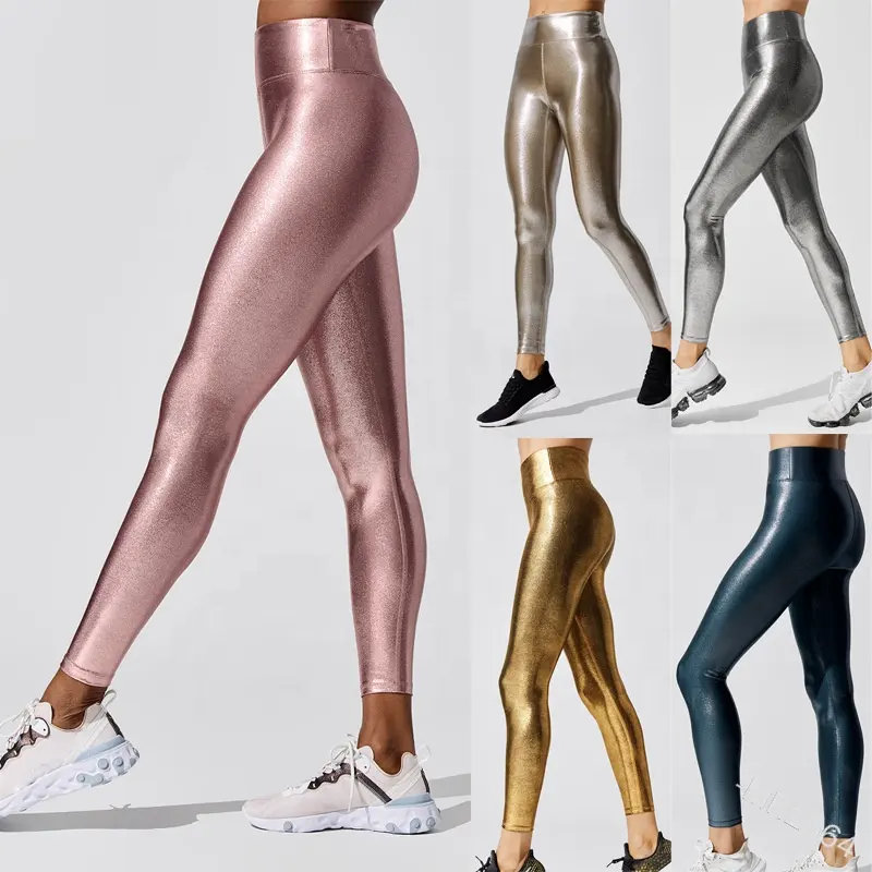 Mallas de compresión personalizadas para correr para mujer, pantalones de Yoga suaves de etiqueta privada, Leggings brillantes de cintura alta para gimnasio