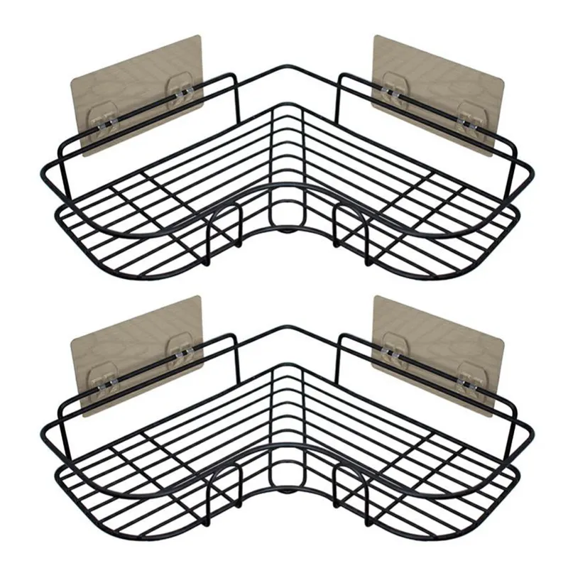 Estante de esquina para baño, estantes para trípode de baño, estantes adhesivos para esquina de cocina, montado en la pared, sin almacenamiento de perforación