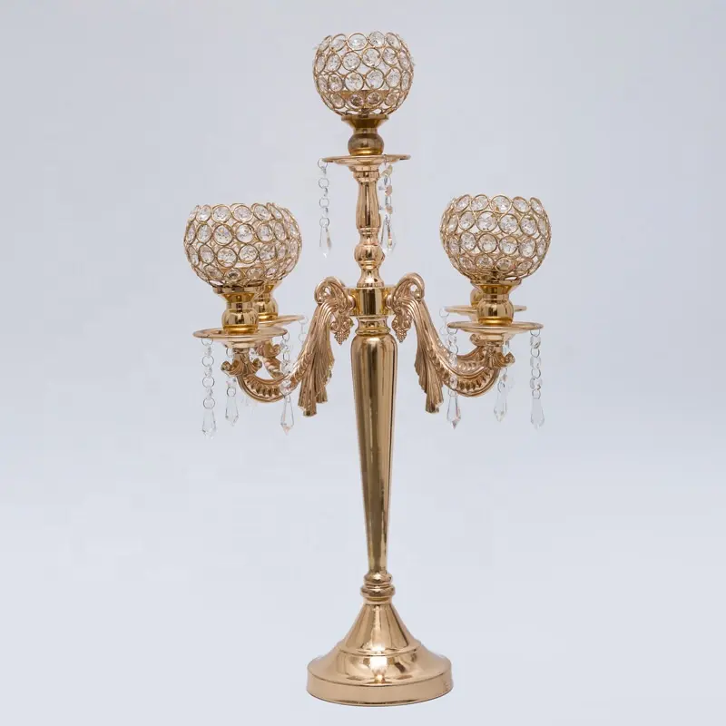 Bruiloft 5 Armen Golden Crystal Kandelaar Centerpieces Voor Bruiloft Tafel Centrum