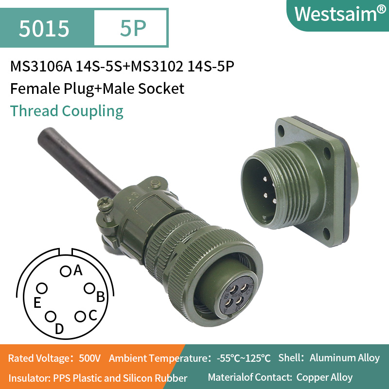 MS3106A 14S-5S + MS3102 14S-5P Fiche femelle + prise mâle