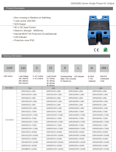 QSR-Series Single Phase Solid State <strong>Relay</strong> SSR DC/AC <strong>Input</strong> <strong>Output</strong> 15-125A 24-660VAC LED Zero Crossing or Random On-off Switch