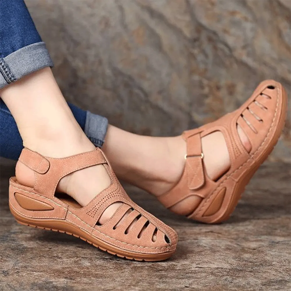 Sapatos de verão retrô romanos femininos, tamanho grande, cabeça redonda, cunha, para moças, venda imperdível
