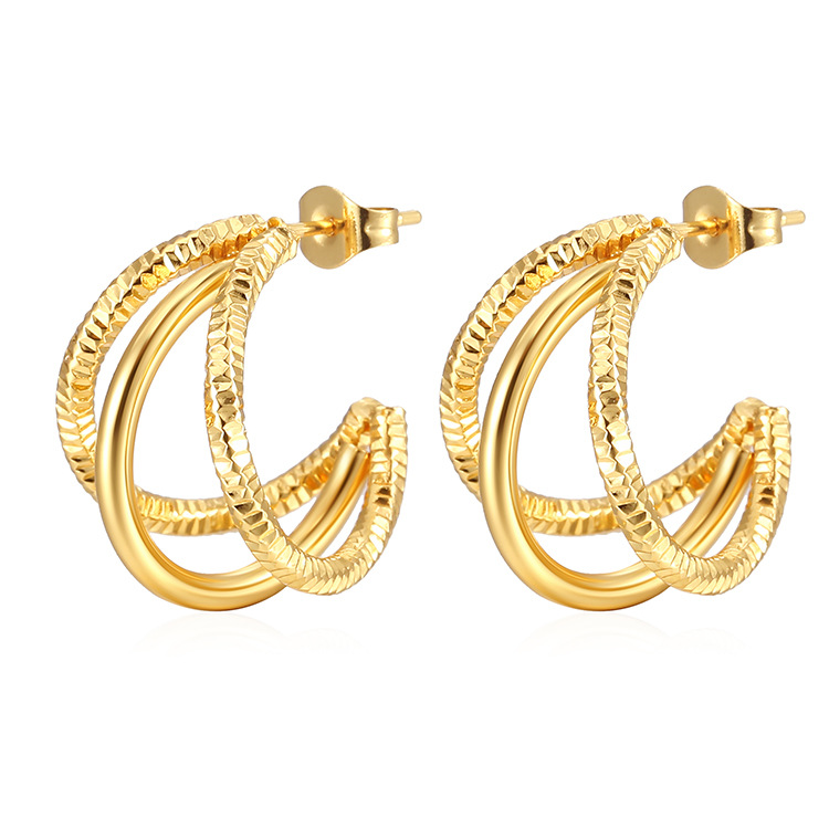 2nd pattern three-wire earrings gold