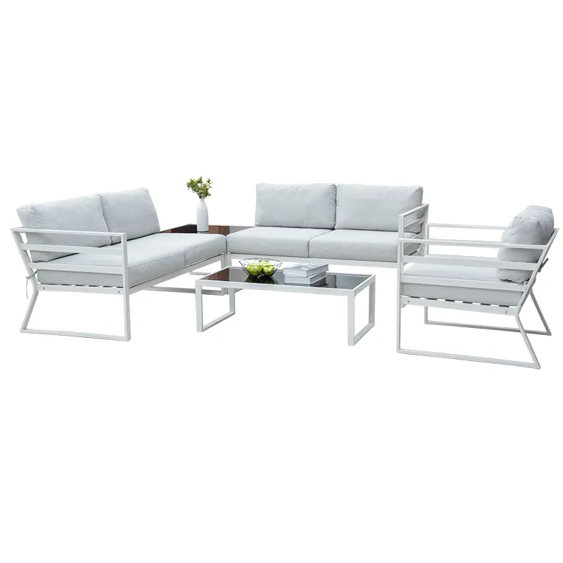 Набор из 5 предметов в минималистском стиле, нескользящий уличный садовый прочный алюминиевый набор мебели для углового дивана