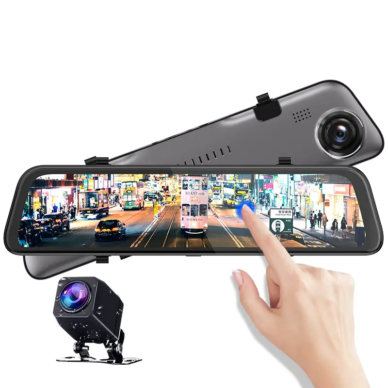 12 polegadas Tela 2.5D 2K Fluxo de Vídeo Espelho Retrovisor Do Carro DVR Super Night Vision Cam Traço Gravador de Vídeo Da Câmera dupla Cam Secretário