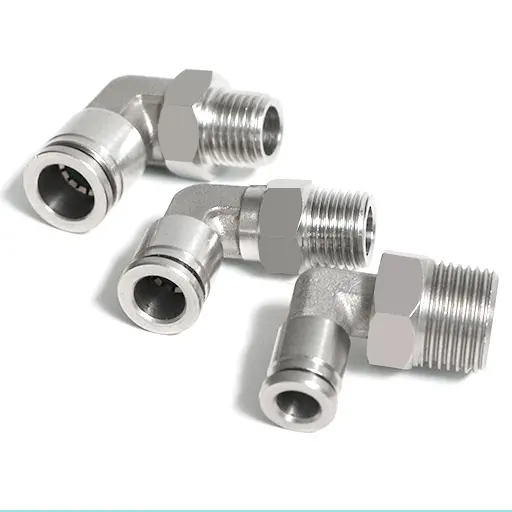 Metal Acero inoxidable rápido un toque empujar para conectar codo neumático en ángulo MPL Ajuste rápido para manguera 8mm + 1/4 "rosca