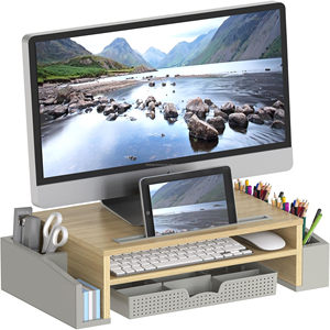 Adjustable Wooden Desktop Table Desk Laptop <strong>Computer</strong> <strong>Monitor</strong> Stand Riser Multi <strong>Function</strong> 3 in 1 Office Desk Organizer Pencil - Product Image 5