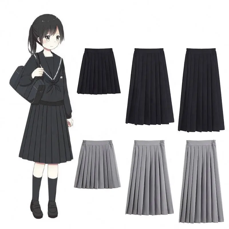 Uniformes escolares japoneses Color sólido Falda plisada Traje Negro Gris Estudiante de secundaria Niñas Estilo DE LA Academia uniformes escolares