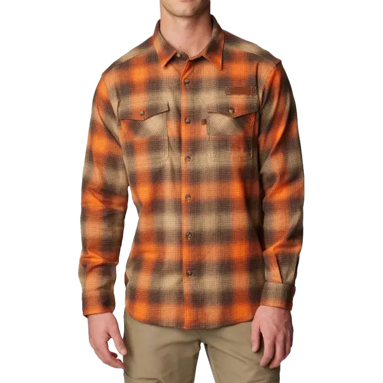 हॉट सेलिंग उच्च गुणवत्ता वाले चेक किए गए पुरुष औपचारिक कस्टम फलालैन शर्ट लोगो
