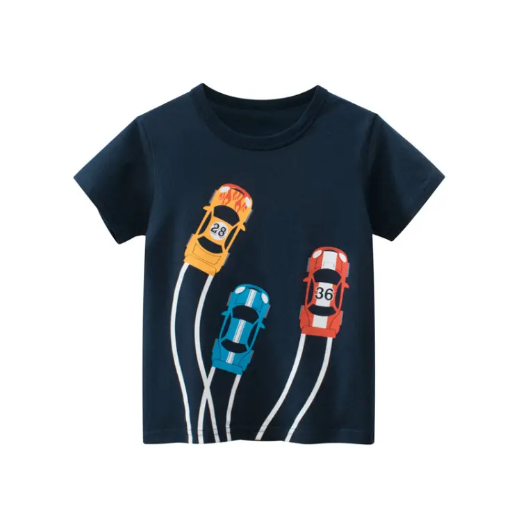 Crianças de Verão T-Shirt Roupas Para Crianças Meninos Carro Dos Desenhos Animados Padrão Tops 100% Algodão Camisa de Manga Curta T