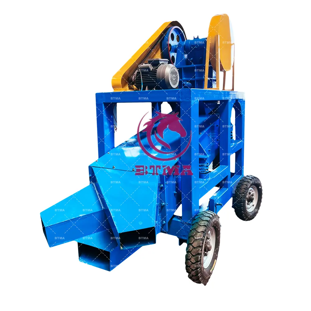 Btma-Draagbare Nieuwe Type Steen Crusher Pe 150X250 Model Mobiele Kaakbreker Met Trilscherm Te Koop