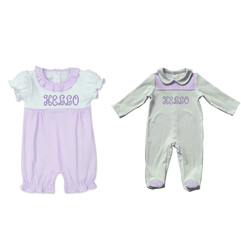 Macacão de bebê com monograma, roupa de verão com monograma para bebês recém-nascidos, com babado bordado, roupa personalizada para casa