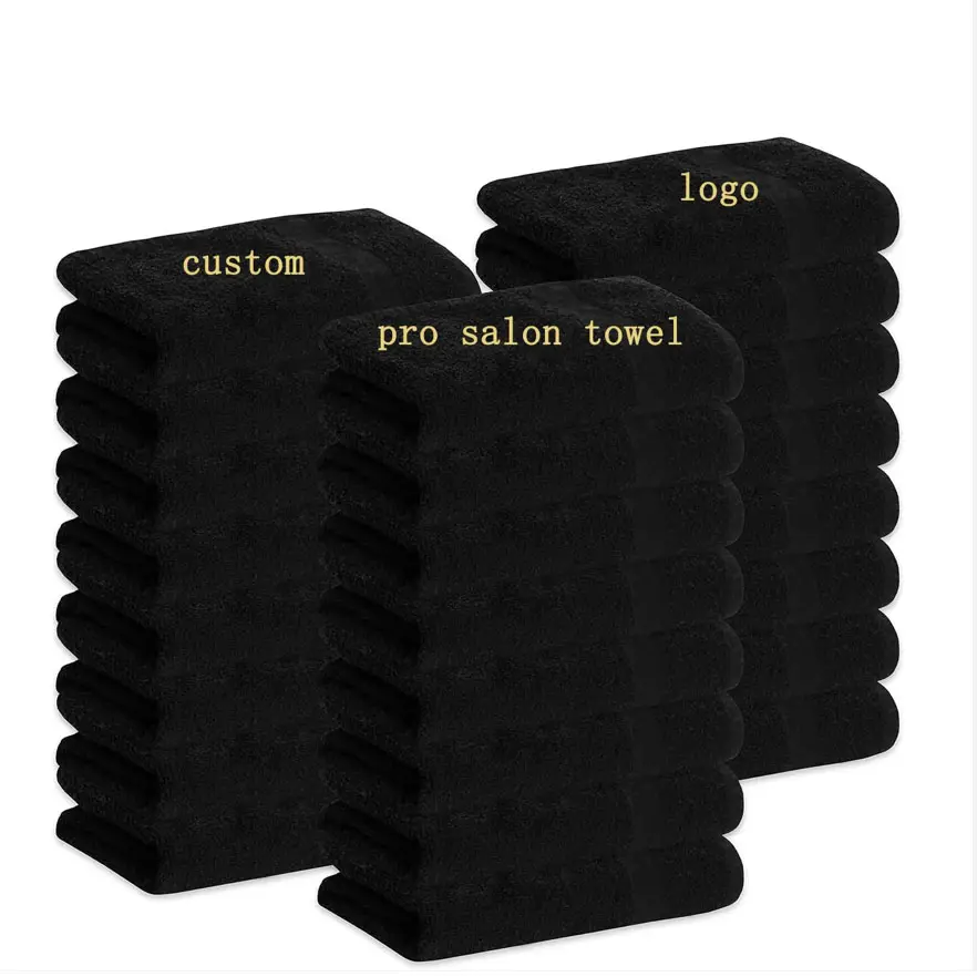 Nakış logosu güzellik saç siyah Salon havlu % 100% pamuk berber Spa Salon havlu
