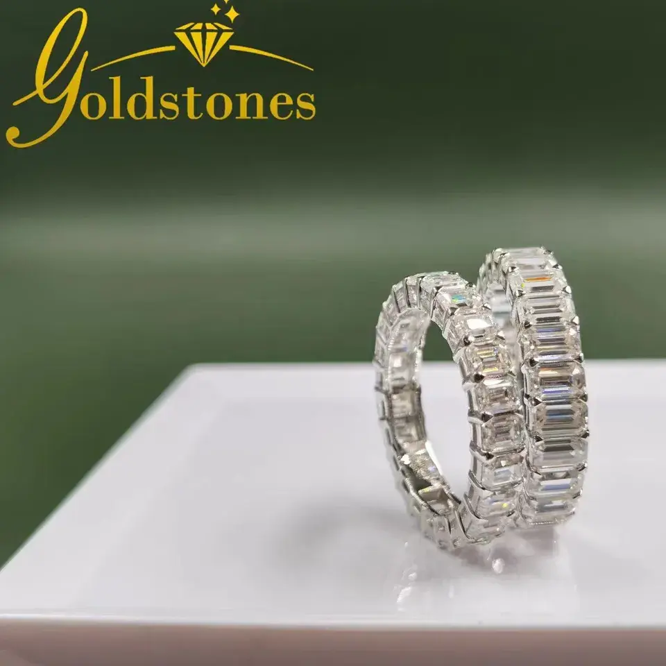 Nuovo arrivo gioielli Moissanite anello 2*3mm 0,15ct e 3*5mm 0,5ct taglio smeraldo 14K oro eternità anello