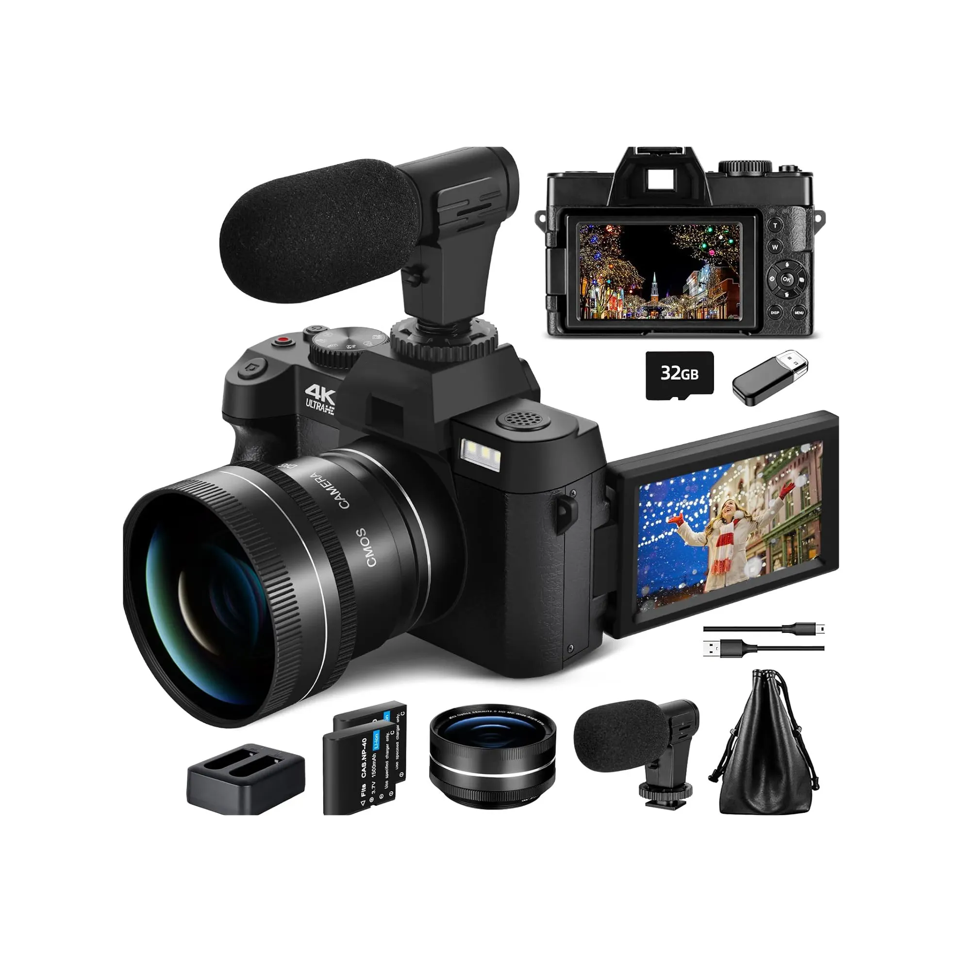 NBD F 2,8 Lente de apertura máxima Micro baterías de litio duales micrófono grabación de video 16x zoom cámara digital para fotografía