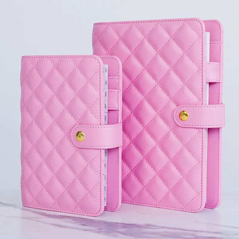 Benutzer definierte A5 A6 Binder Pink Quilt A5 Notebook Ring Vegan Pu Leder binder Geld sparen Planer A6 Geld sparen Budget Binder