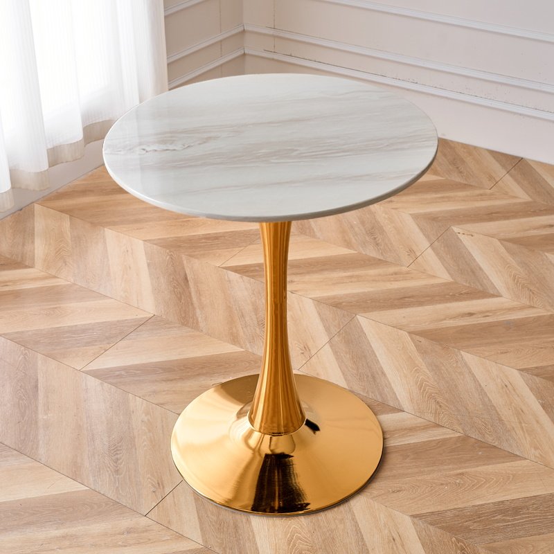 Mesa redonda Jazz blanca - Soporte de cuerno chapado en oro