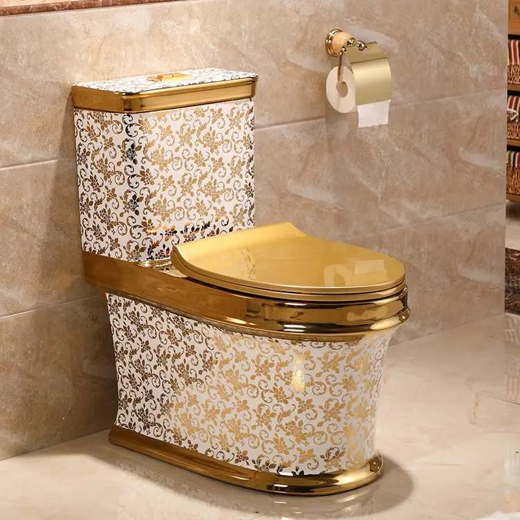 Diskon Besar Kamar Mandi Saniter Toilet Mangkuk Kamar Mandi Keramik Satu Potong Wc Warna Emas Toilet