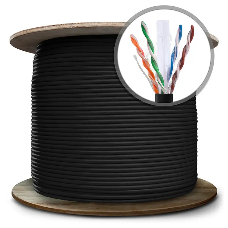 Outdoor Direct Burial 1000ft Cat6 Solid Cable UTP 23AWG Waterproof Wire HDPE insulated with Easy pull box