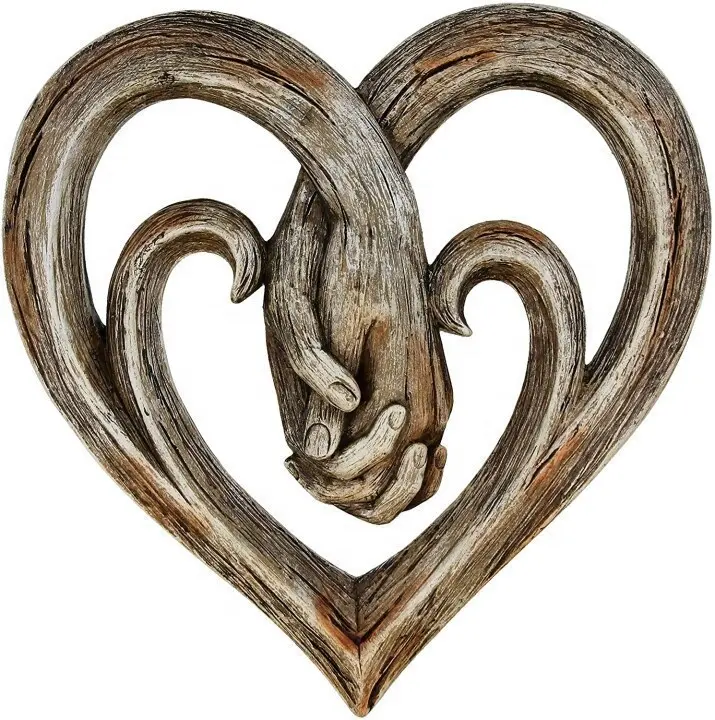 Cuore che tiene le mani decorazione della parete statua in legno Decor sculture d'arte finitura in legno amore per sempre per la decorazione della parete di casa