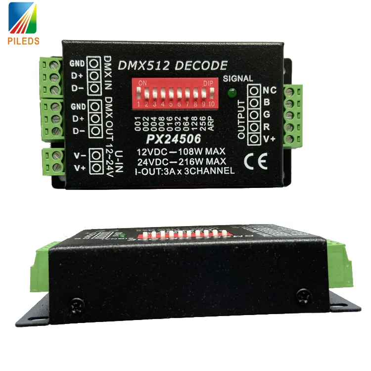 Controlador decodificador PX24506 DMX 512, amplificador de 9A DMX 512, 12V, 24V, led, DMX512, controlador para tira de luces LED RGB