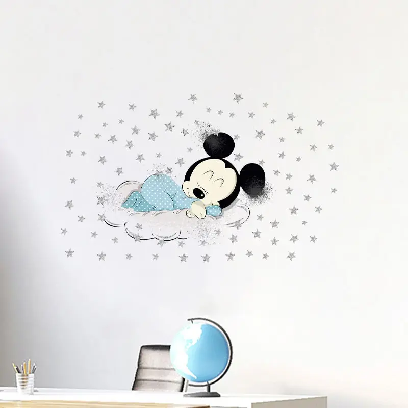Pegatina de pared para dormir de Mickey Mouse, estrellas, Elsa, para dormitorio